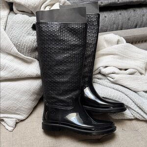 Michael Kors Black Embossed Tall Rain Boots
